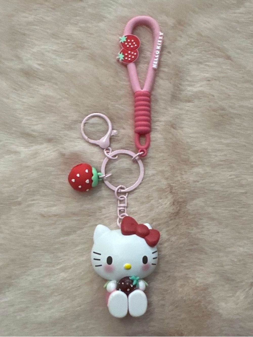 Hello Kitty Pink Red White Strawberry Keychain Charm 2024